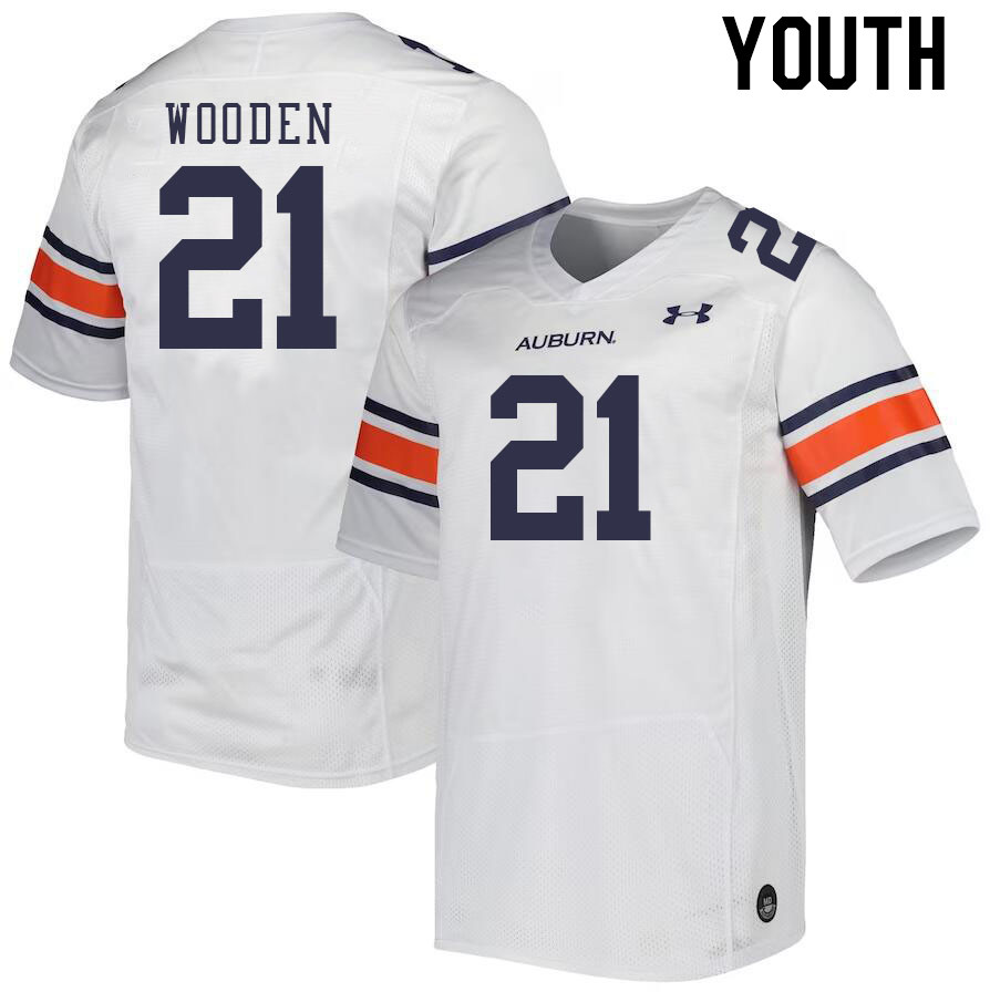 Youth Auburn Tigers #21 Caleb Wooden White 2023 College Stitched Football Jersey